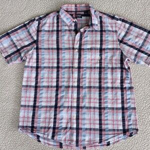 Chaps Mens Shirt XL Mens Short Sleeve Shirt Casual Blue Plaid Travel Shirt
